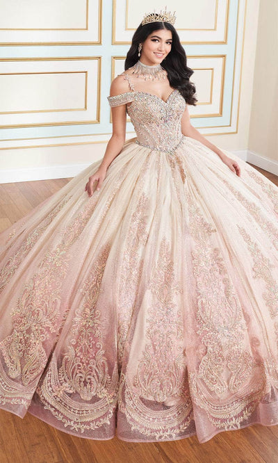 Princesa by Ariana Vara PR30173 - Glitter Tulle with Cathedral Train Quinceañera Gown Quinceanera Dresses / 00  Champagne/Rose Gold