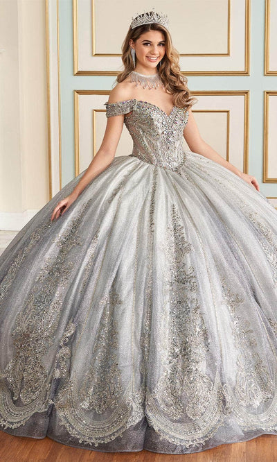 Princesa by Ariana Vara PR30173 - Glitter Tulle with Cathedral Train Quinceañera Gown Quinceanera Dresses / 00  Platinum