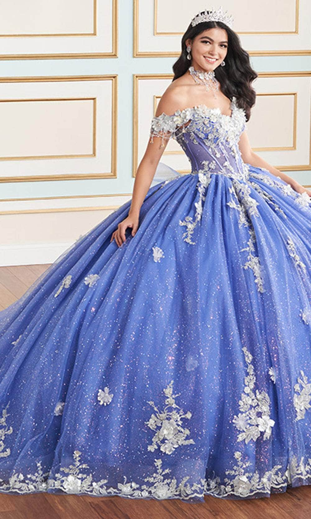 Princesa by Ariana Vara PR30178 - Floral Embellished Off-Shoulder Ball Gown Quinceanera Dresses / 00  Glacier/Silver