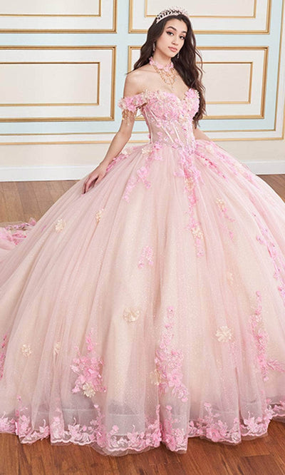 Princesa by Ariana Vara PR30178 - Floral Embellished Off-Shoulder Ball Gown Quinceanera Dresses / 00  Strawberry Shortcake