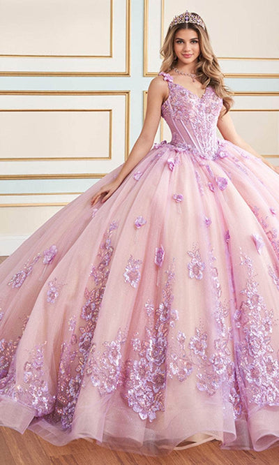 Princesa by Ariana Vara PR30179 - Sequin Embellished V-Neck Ball Gown Quinceanera Dresses / 00  Blushing Lilac