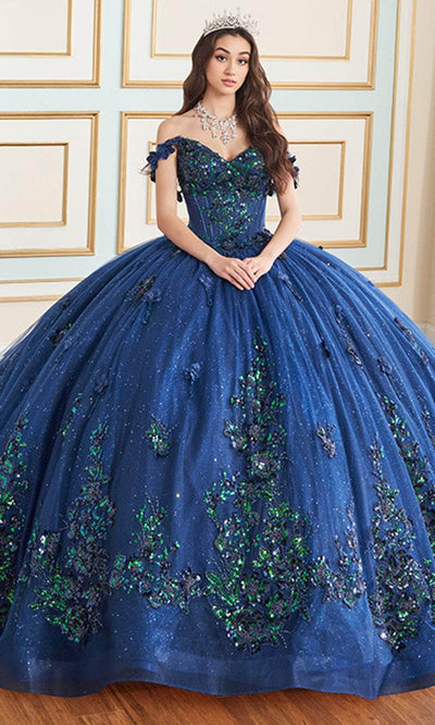 Princesa by Ariana Vara PR30179 - Sequin Embellished V-Neck Ball Gown Quinceanera Dresses / 00  Navy