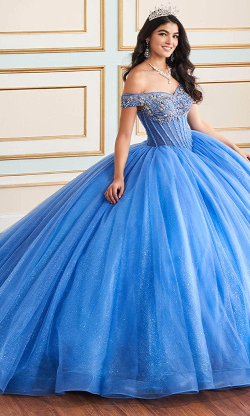 Princesa by Ariana Vara PR30180 - Sweetheart Off-Shoulder Ball Gown Quinceanera Dresses / 00  Blue Moon