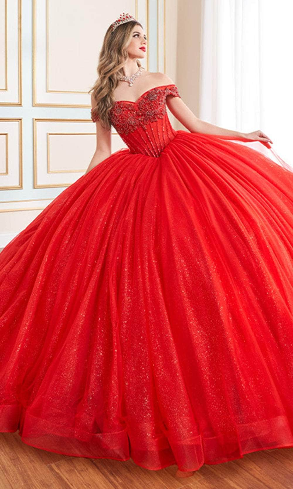 Princesa by Ariana Vara PR30180 - Sweetheart Off-Shoulder Ball Gown Quinceanera Dresses / 00  Scarlet