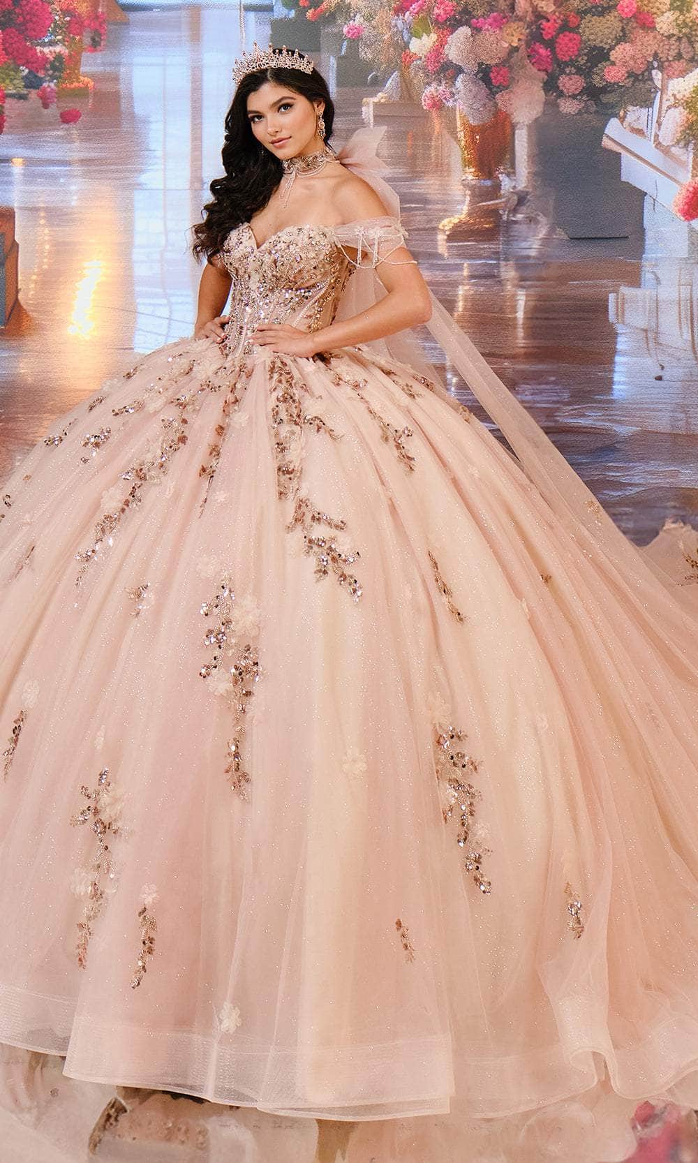 Princesa by Ariana Vara PR30194 - 3D Floral Appliqued Quinceanera Gown Quinceanera Dresses