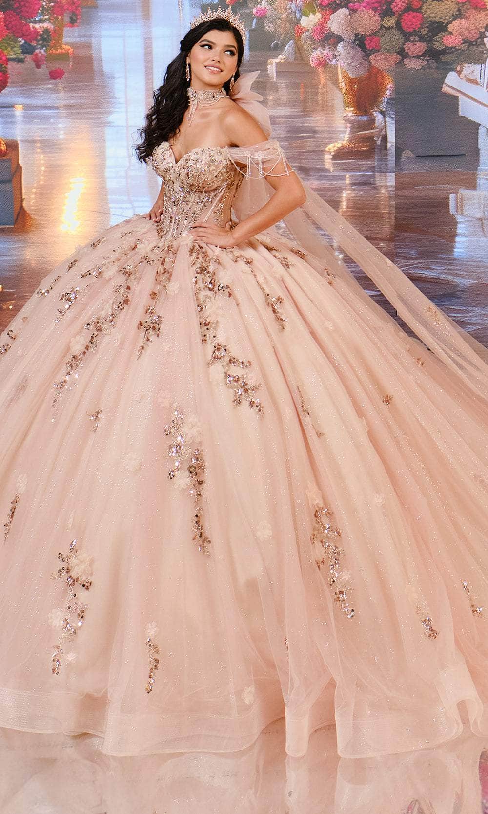 Princesa by Ariana Vara PR30194 - 3D Floral Appliqued Quinceanera Gown Quinceanera Dresses