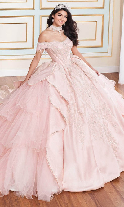 Princesa by Ariana Vara PR70102 - Stone Accented Off-Shoulder Ball Gown Quinceanera Dresses / 00  Blush