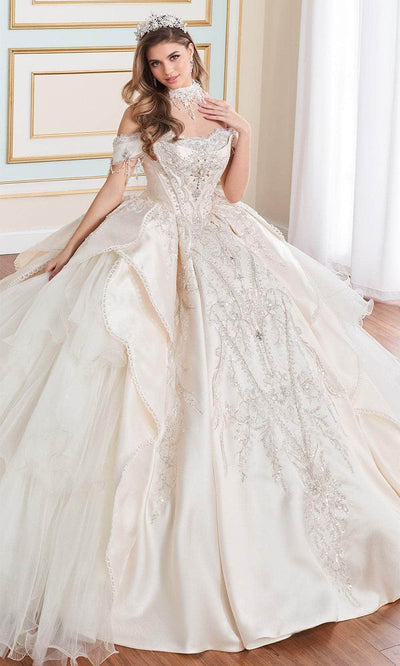 Princesa by Ariana Vara PR70102 - Stone Accented Off-Shoulder Ball Gown Quinceanera Dresses / 00  Diamond White