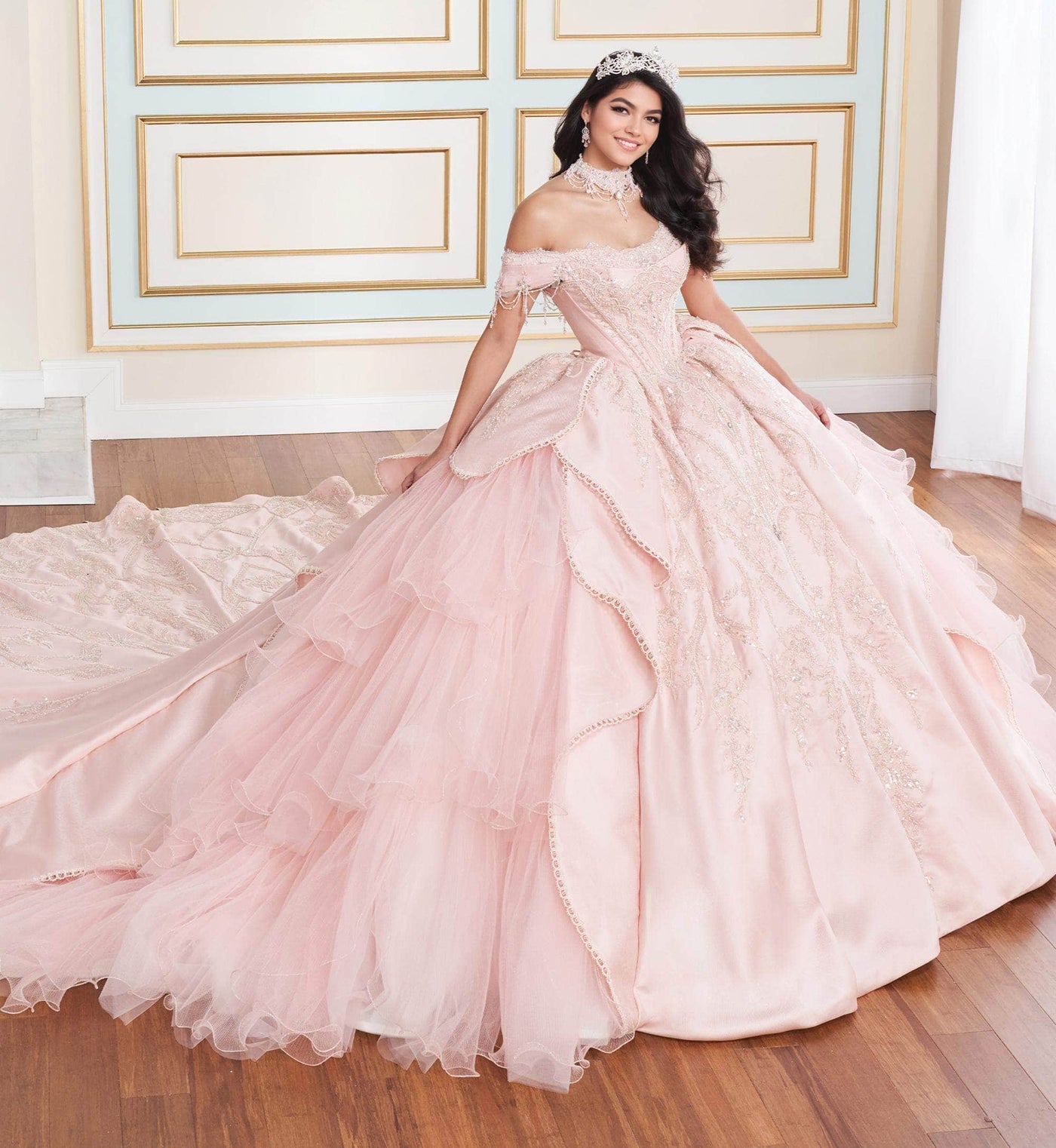 Princesa by Ariana Vara PR70102 - Stone Accented Off-Shoulder Ball Gown Quinceanera Dresses