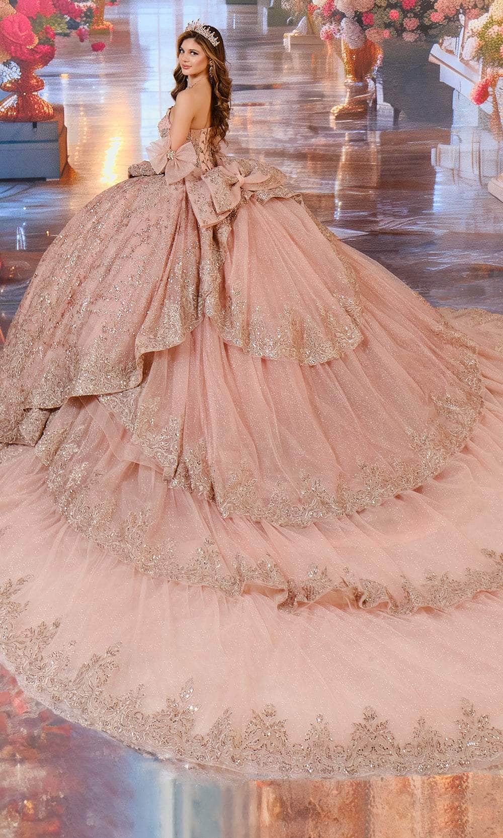 Princesa by Ariana Vara PR70104 - V-Neck Glitter Ballgown with Bow Accents Quinceanera Dresses