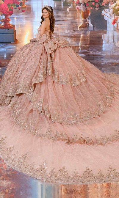 Princesa by Ariana Vara PR70104 - V-Neck Glitter Ballgown with Bow Accents Quinceanera Dresses