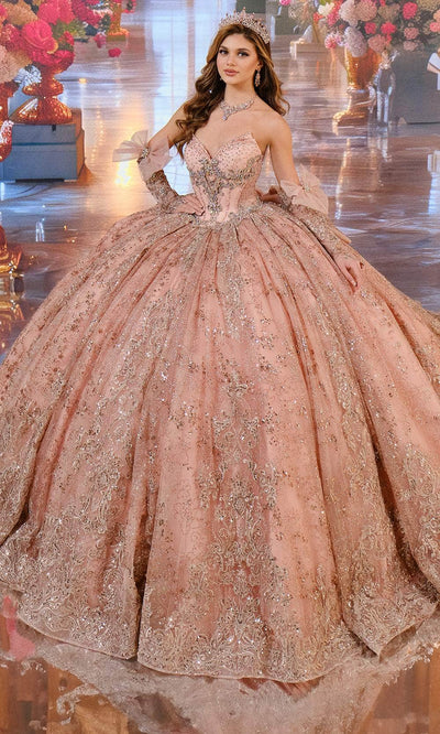 Princesa by Ariana Vara PR70104 - V-Neck Glitter Ballgown with Bow Accents Quinceanera Dresses