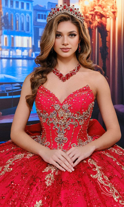Princesa by Ariana Vara PR70104 - V-Neck Glitter Ballgown with Bow Accents Quinceanera Dresses