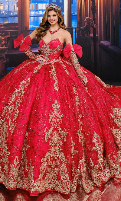 Princesa by Ariana Vara PR70104 - V-Neck Glitter Ballgown with Bow Accents Quinceanera Dresses