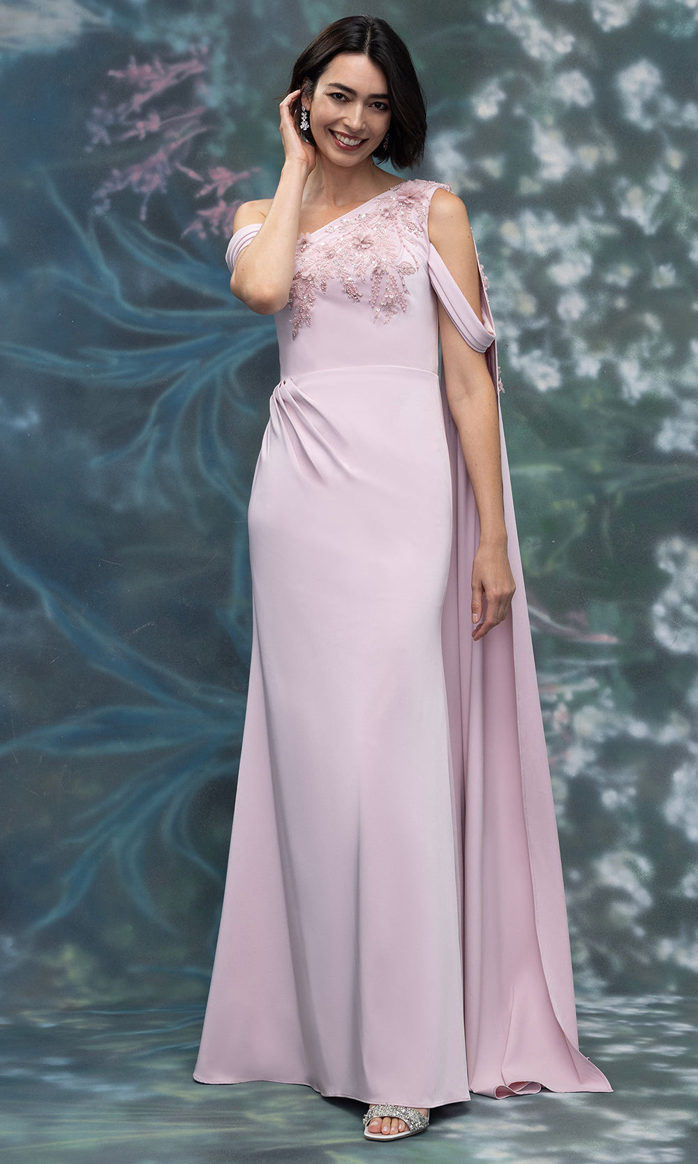 MGNY By Mori Lee 2070004 - Draped Sleeve Embellished Sheath Gown Mother of the Bride Dresses in Blush