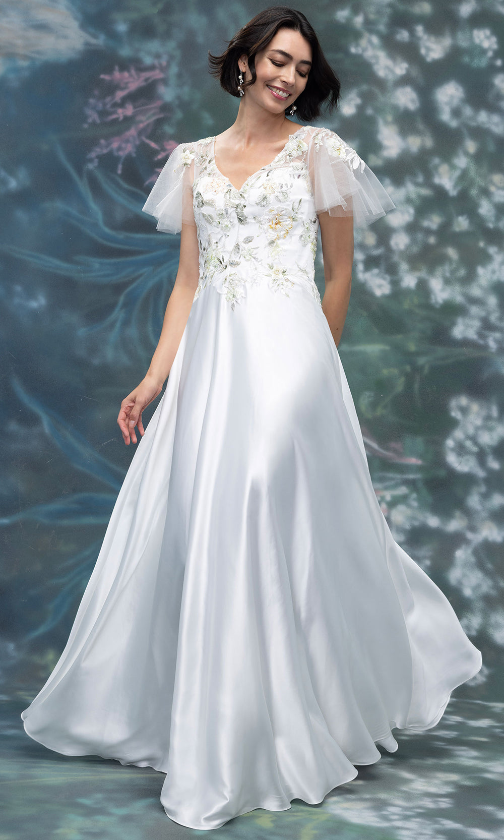 MGNY By Mori Lee 2070006 - A-Line Floral Embroidered Satin Gown Mother of the Bride Dresses in Ivory