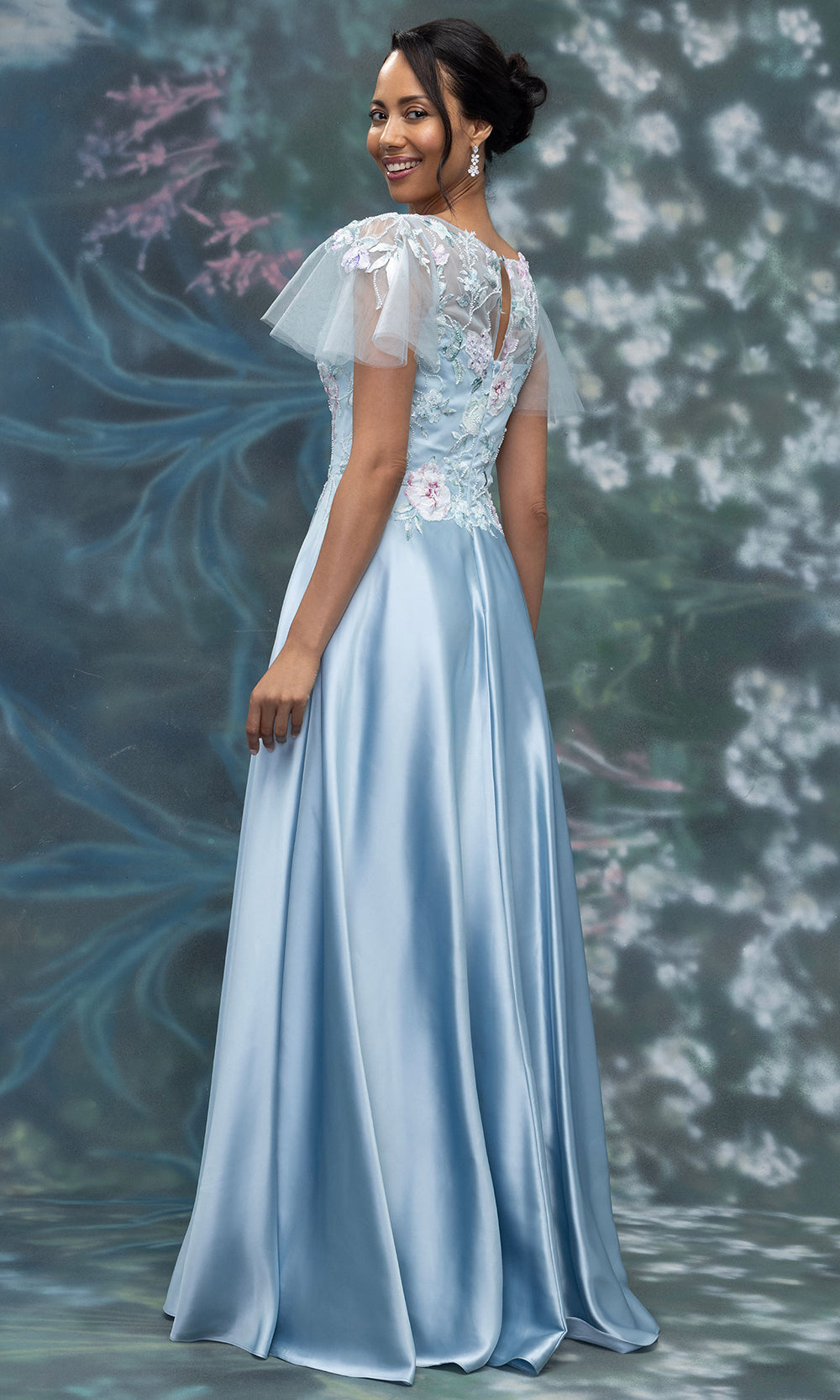 MGNY By Mori Lee 2070006 - A-Line Floral Embroidered Satin Gown Mother of the Bride Dresses in Power Blue