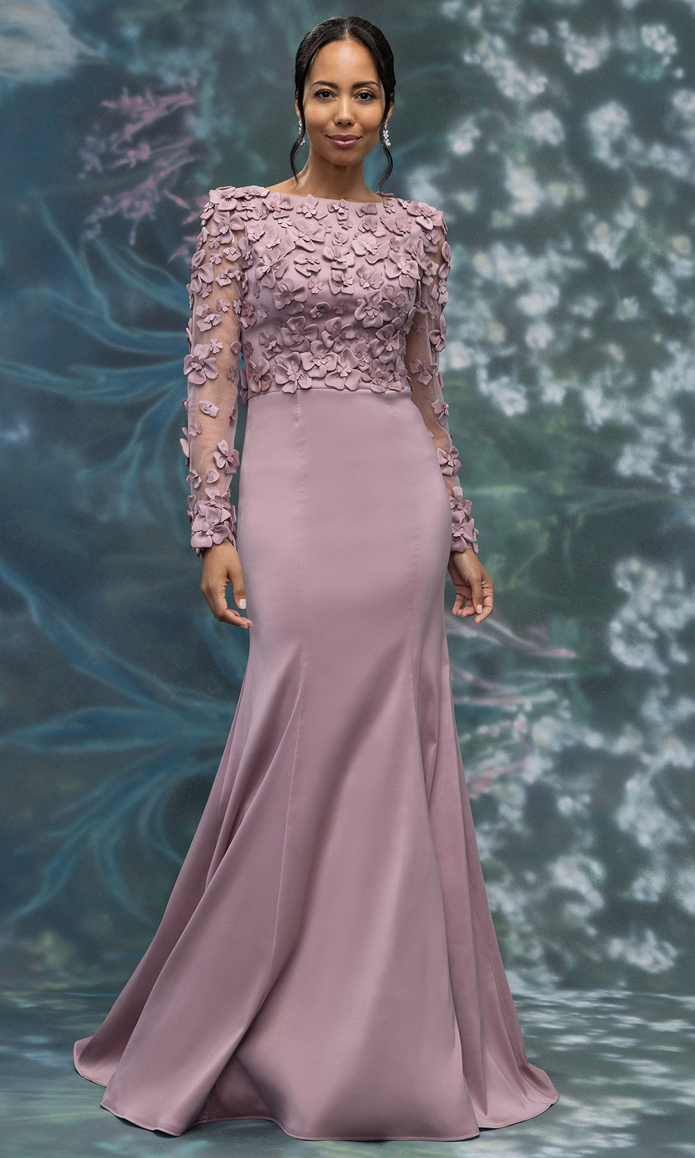 MGNY By Mori Lee 2070007 - Floral Accent Bateau Mermaid Gown Mother of the Bride Dresses in Mauve