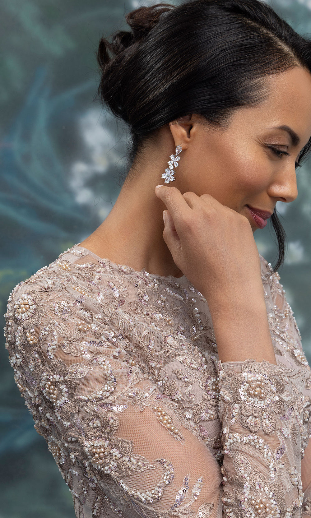 MGNY By Mori Lee 2070015 - Long Sleeve Lace Applique Chiffon Gown Mother of the Bride Dresses in Desert Rose