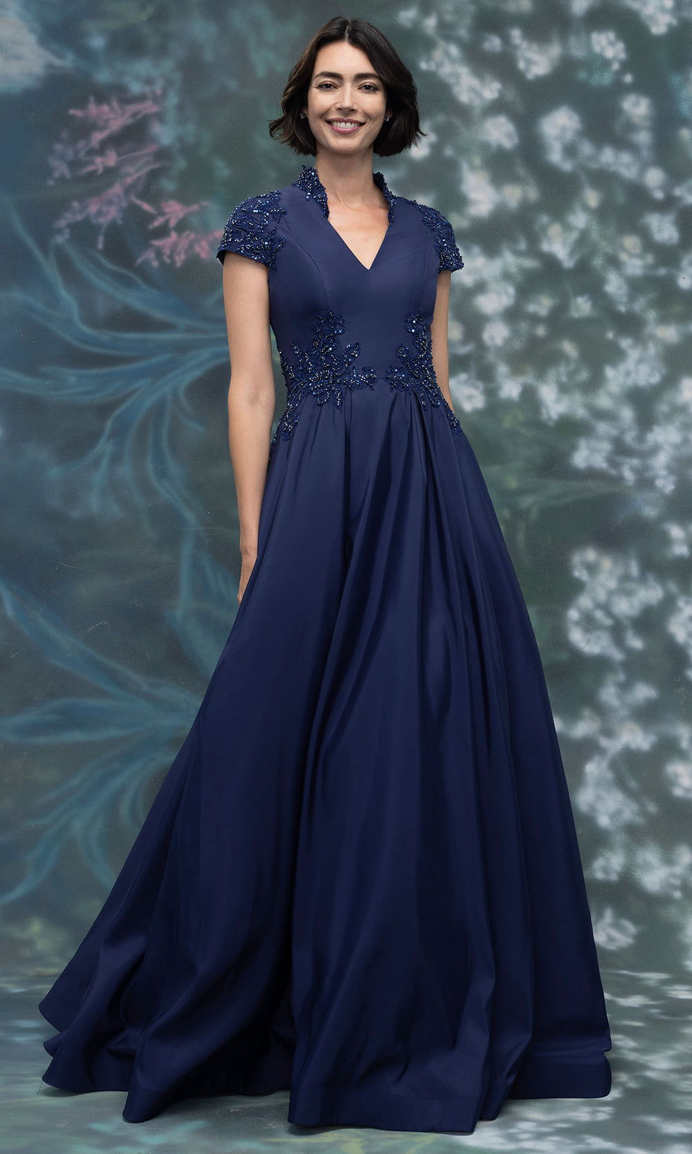 MGNY By Mori Lee 2070018 - Box Pleated A-Line Gown with Beading Mother of the Bride Dresses in Navy