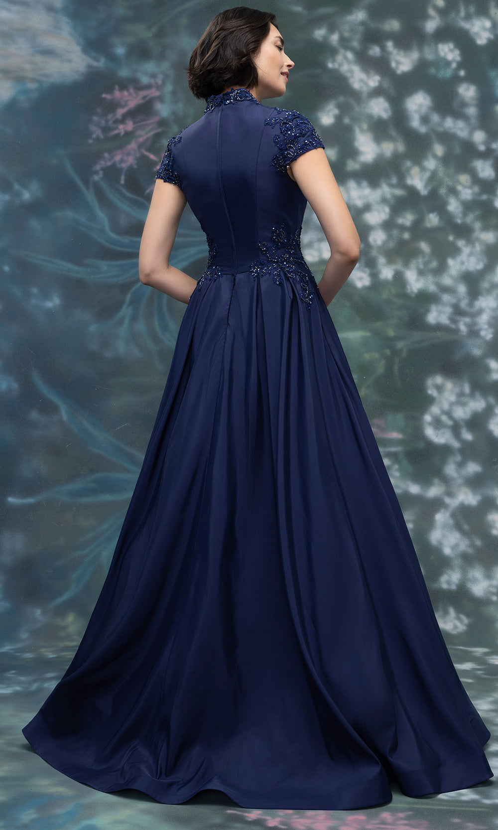 MGNY By Mori Lee 2070018 - Box Pleated A-Line Gown with Beading Mother of the Bride Dresses in Navy