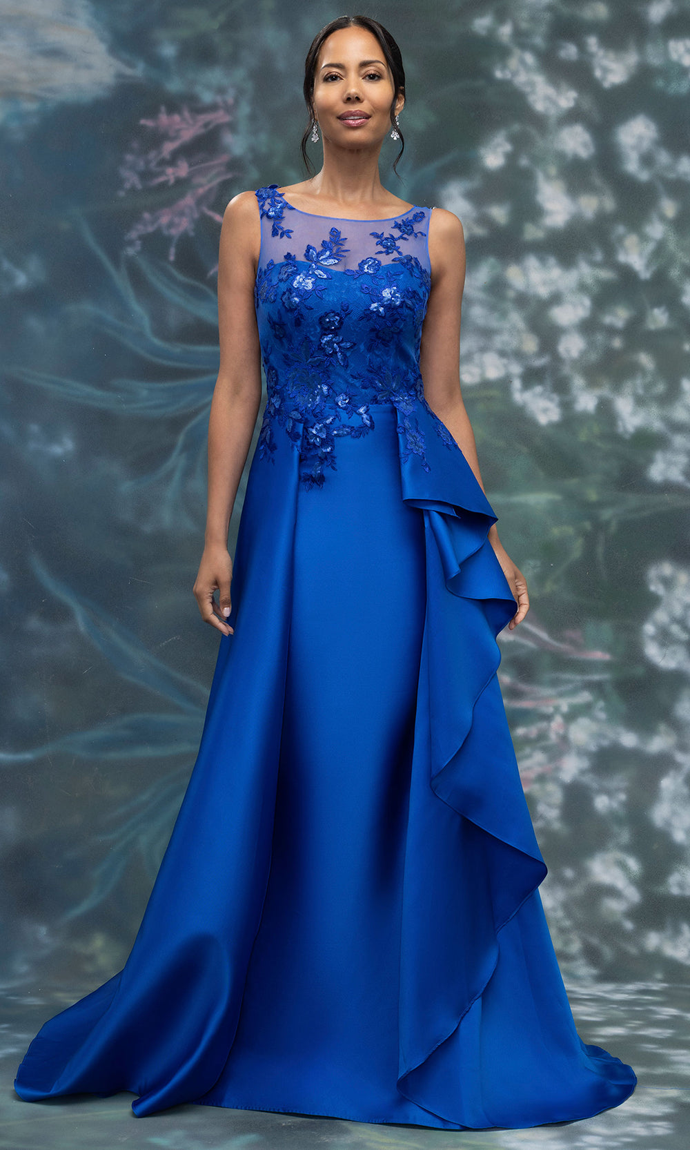 MGNY By Mori Lee 2070021 - Ruffle Overskirt Sleeveless Mikado Gown Mother of the Bride Dresses in Royal