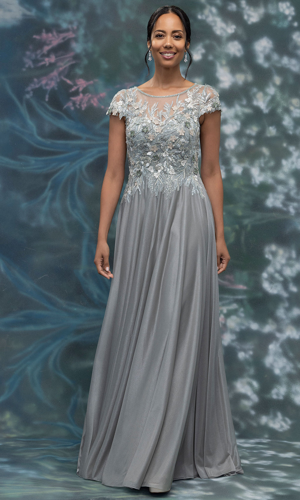 MGNY By Mori Lee 2070022 - Cap Sleeve Chiffon Formal Gown with 3D Floral Mother of the Bride Dresses in Sage