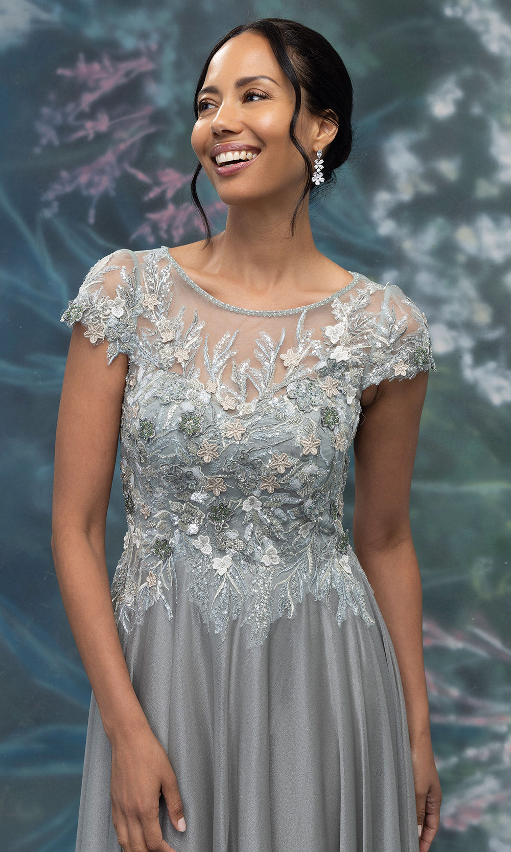 MGNY By Mori Lee 2070022 - Cap Sleeve Chiffon Formal Gown with 3D Floral Mother of the Bride Dresses in Sage