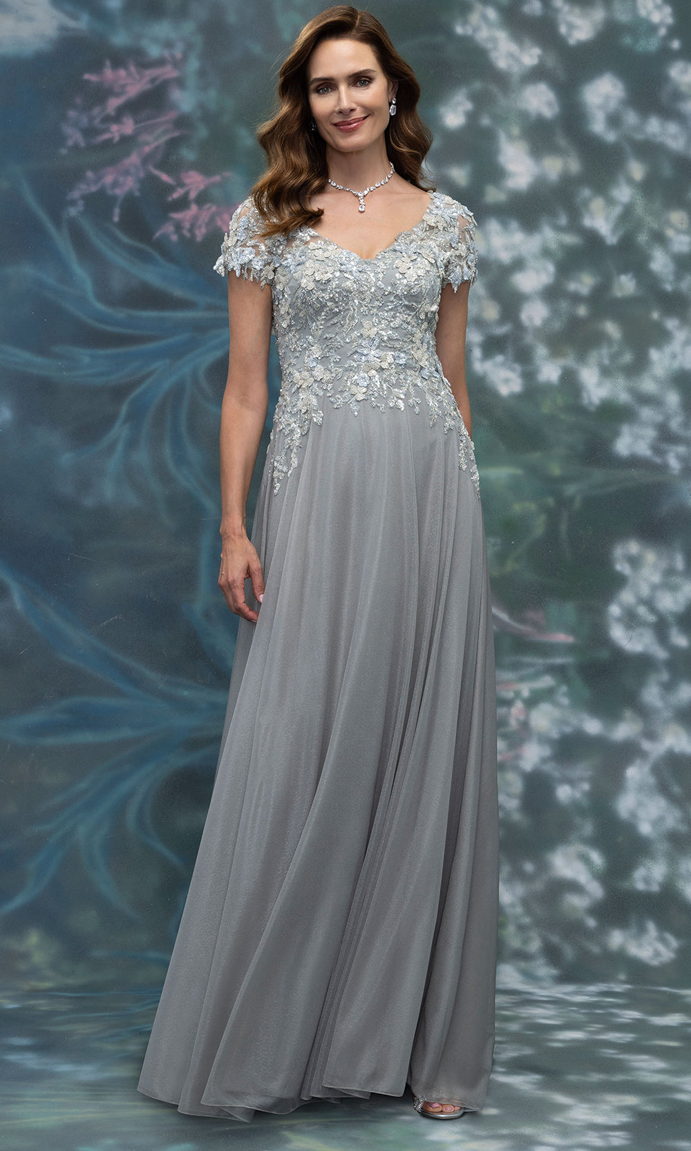MGNY By Mori Lee 2070023 - V-Neckline Beaded Lace Formal A-Line Gown Mother of the Bride Dresses in Sage