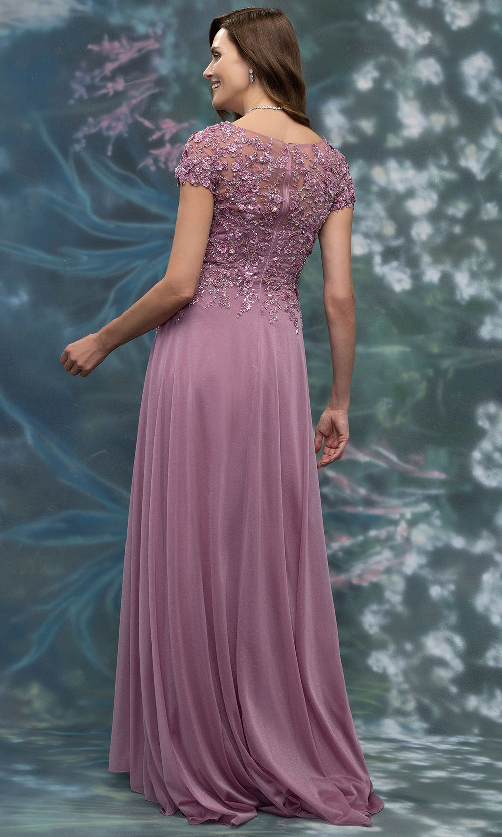 MGNY By Mori Lee 2070023 - V-Neckline Beaded Lace Formal A-Line Gown Mother of the Bride Dresses in Dusty Rose
