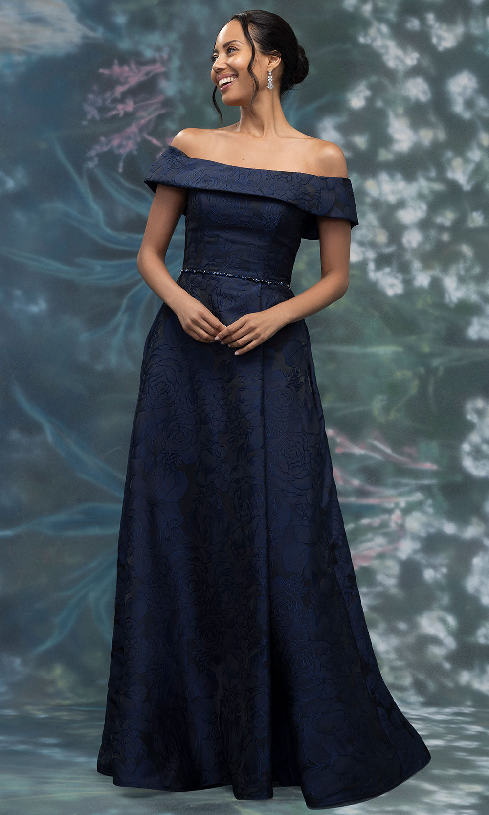 MGNY By Mori Lee 2070029 - Straight Neckline Floral Brocade Formal Gown Mother of the Bride Dresses in Midnight