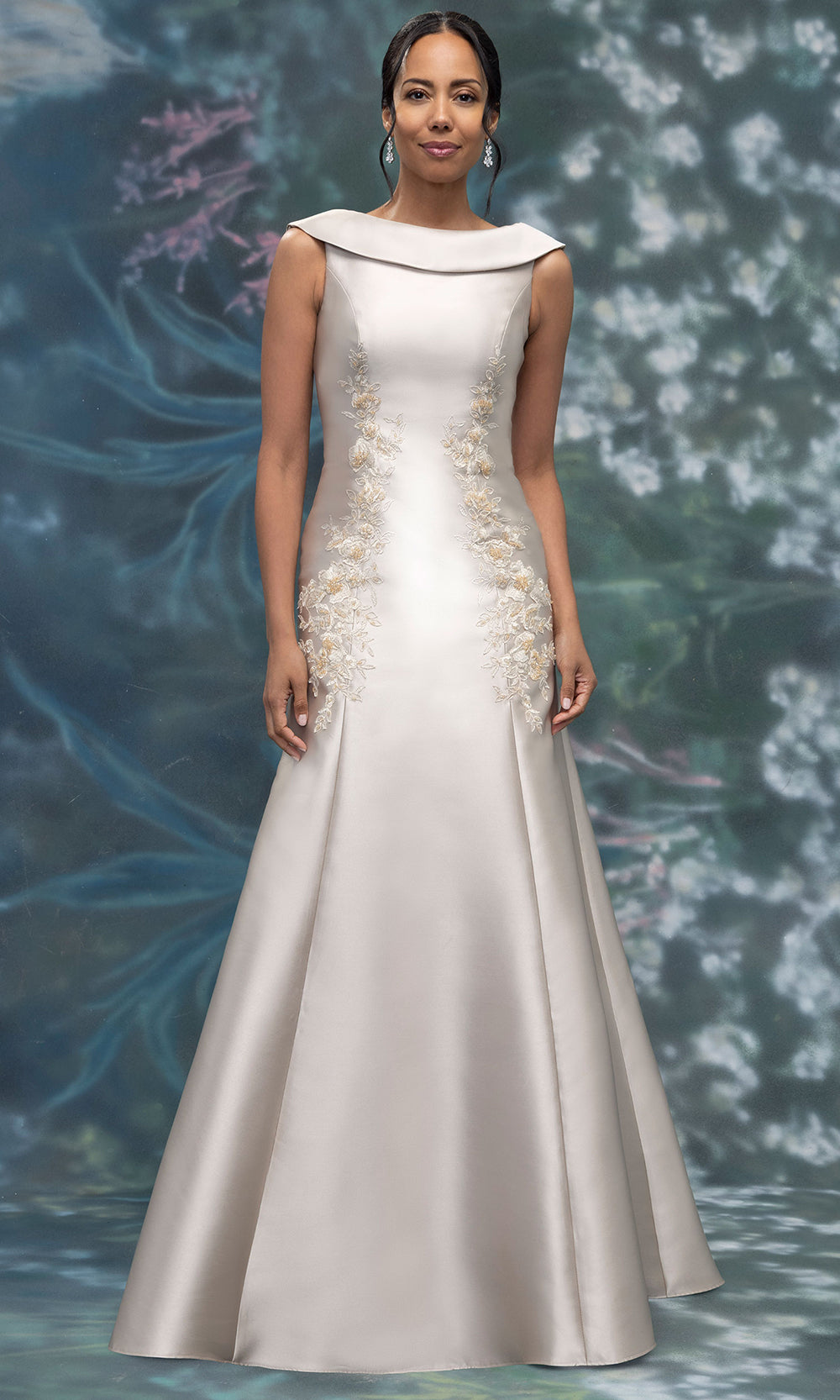 MGNY By Mori Lee 2070030 - Cap Sleeve V-Back Embellished Gown Mother of the Bride Dresses in Latte