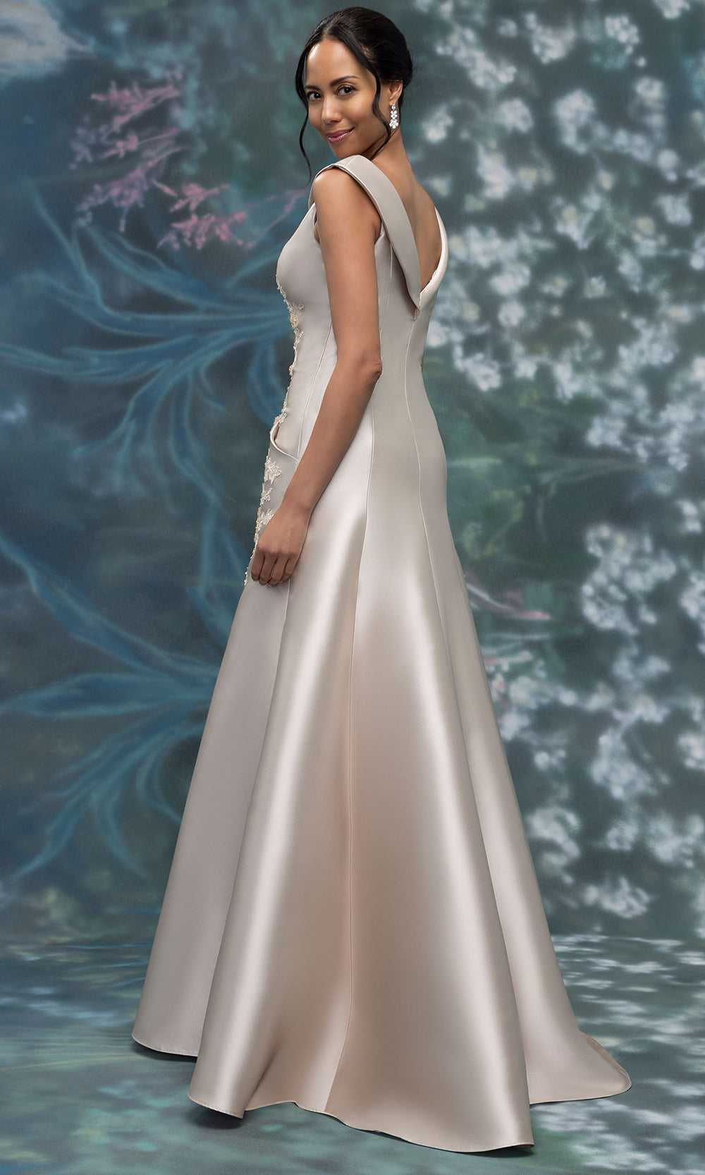 MGNY By Mori Lee 2070030 - Cap Sleeve V-Back Embellished Gown Mother of the Bride Dresses in Latte