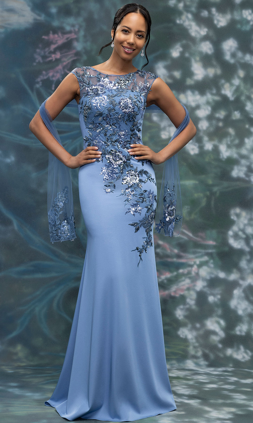 MGNY By Mori Lee 2070032 - Cap Sleeve Keyhole Back Crepe Gown Mother of the Bride Dresses in Stale