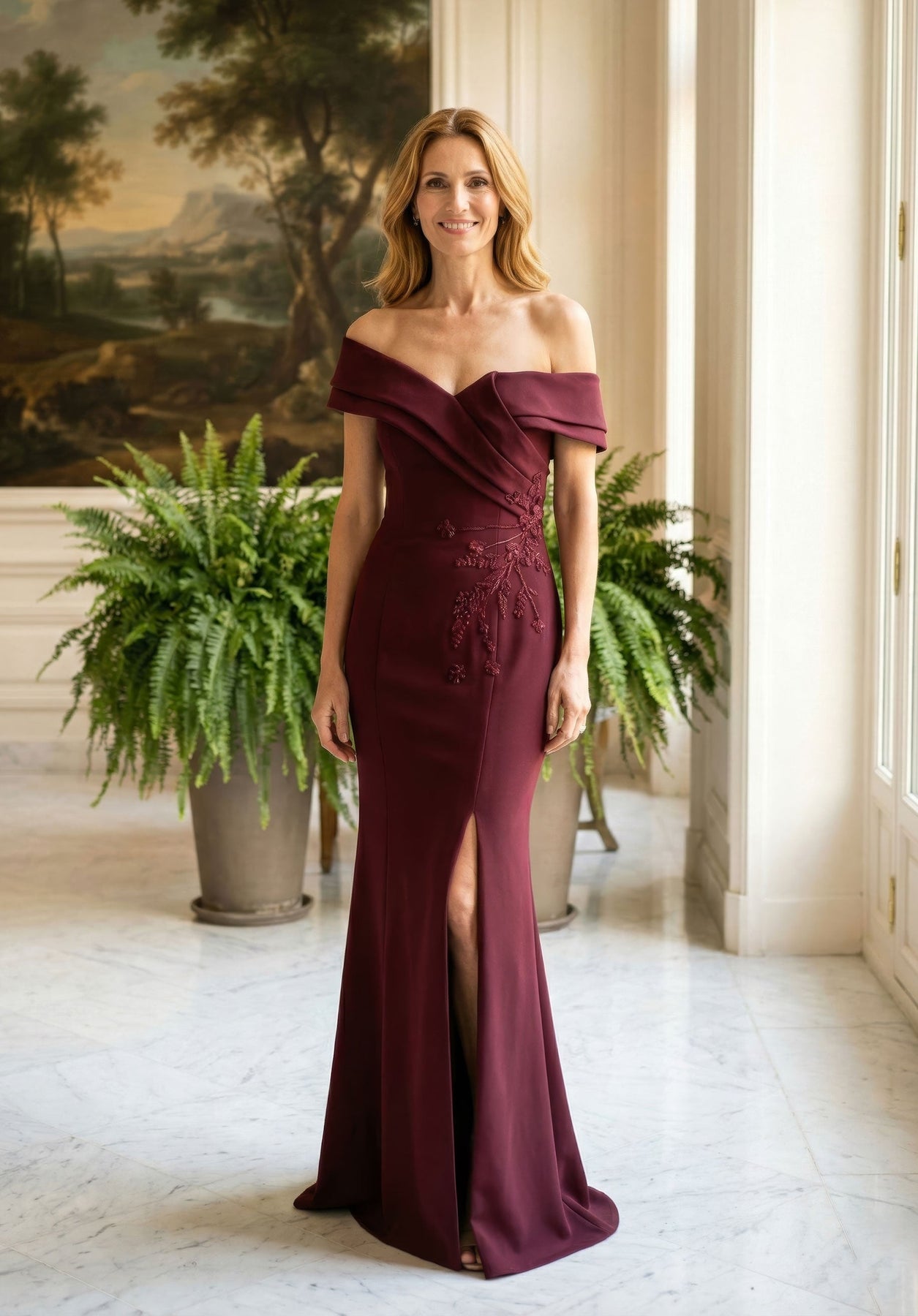 MGNY By Mori Lee 2070039 - Floral Beaded Asymmetrical Neck Evening Gown