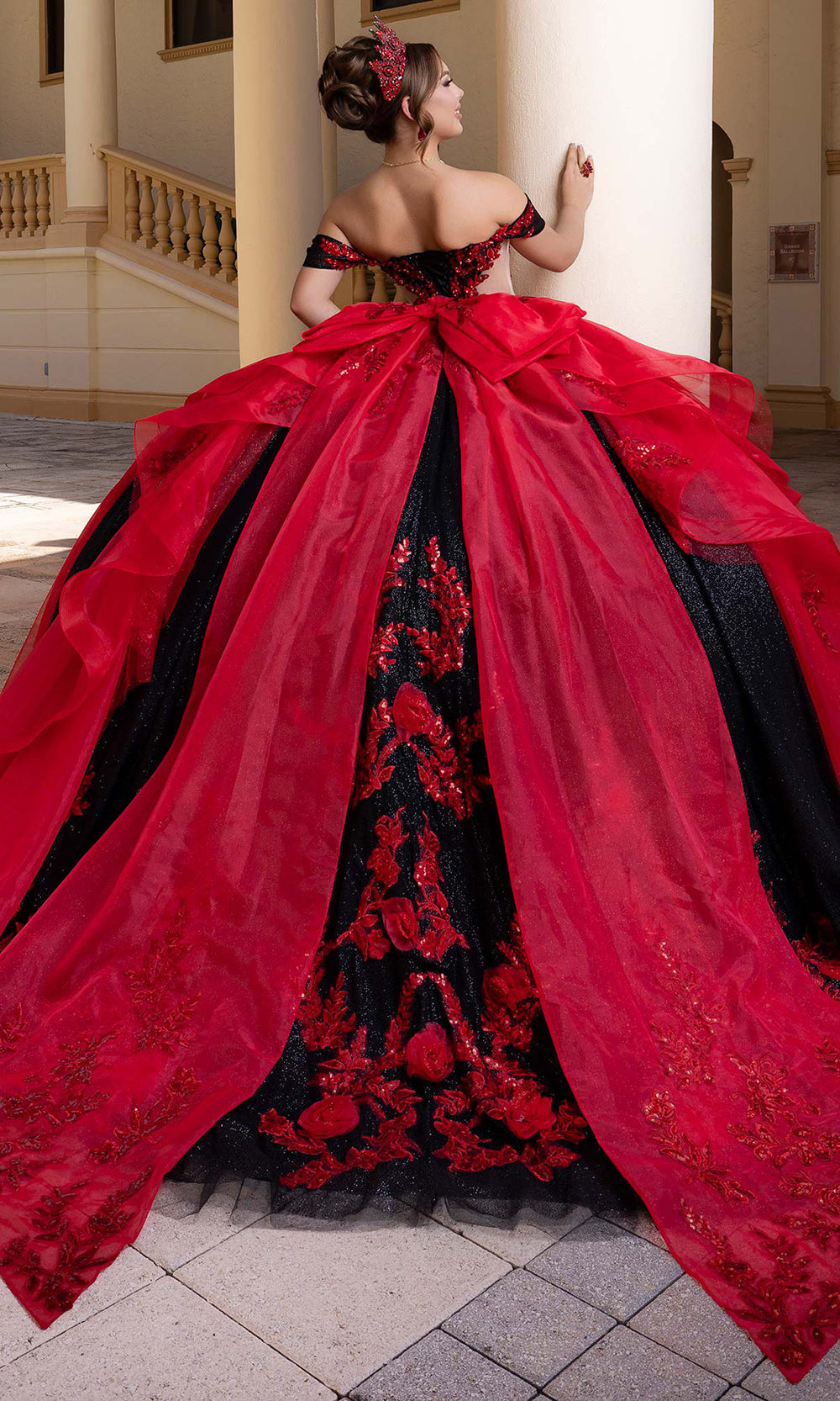 Vizcaya by Mori Lee 4080000 - Strapless Fitted Mini with Ruffle Overskirt Quinceanera Dresses in Black Rose Red