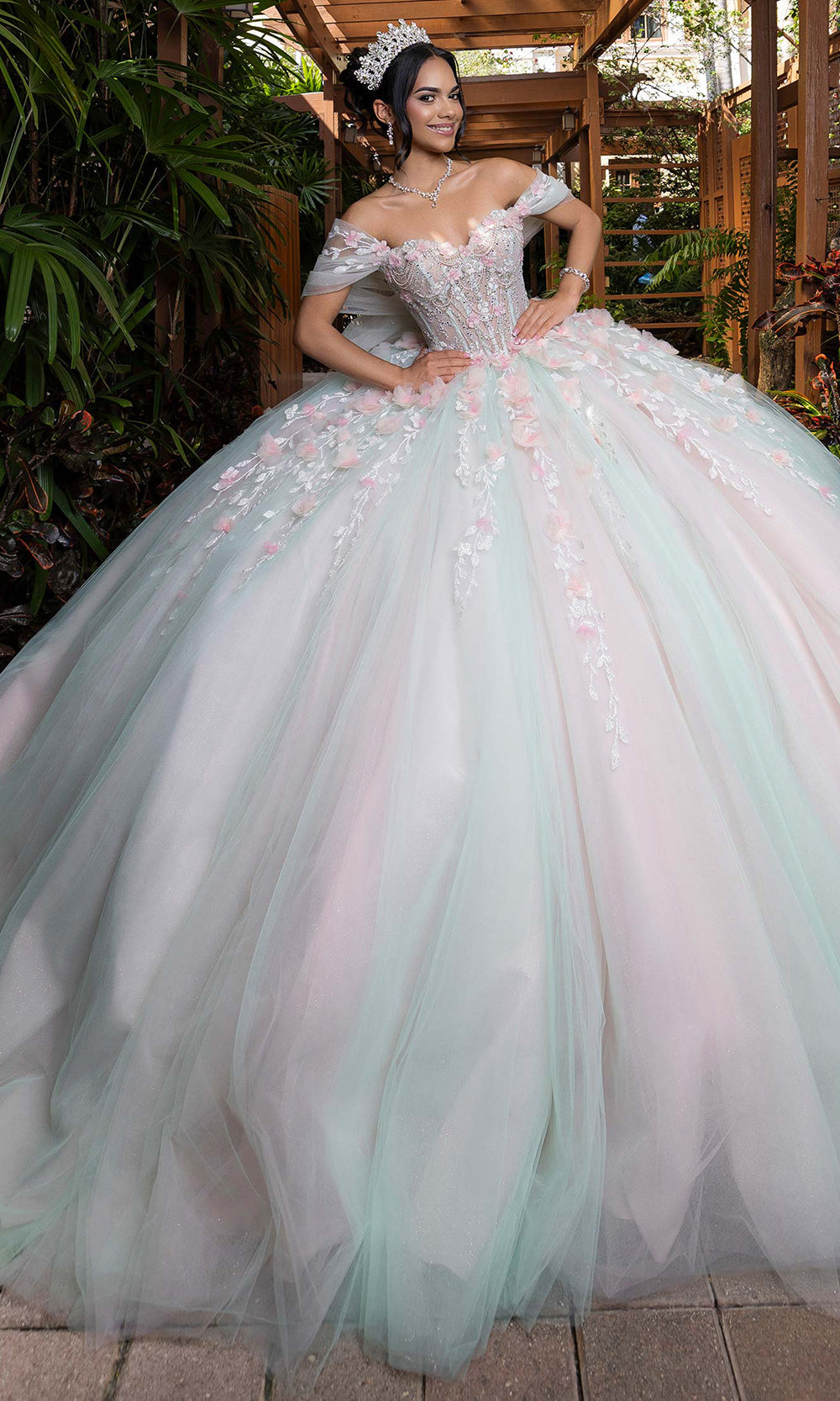 Vizcaya by Mori Lee 4080001 - Floral Embellished Strapless Sweetheart Gown Quinceanera Dresses in Mint Blush
