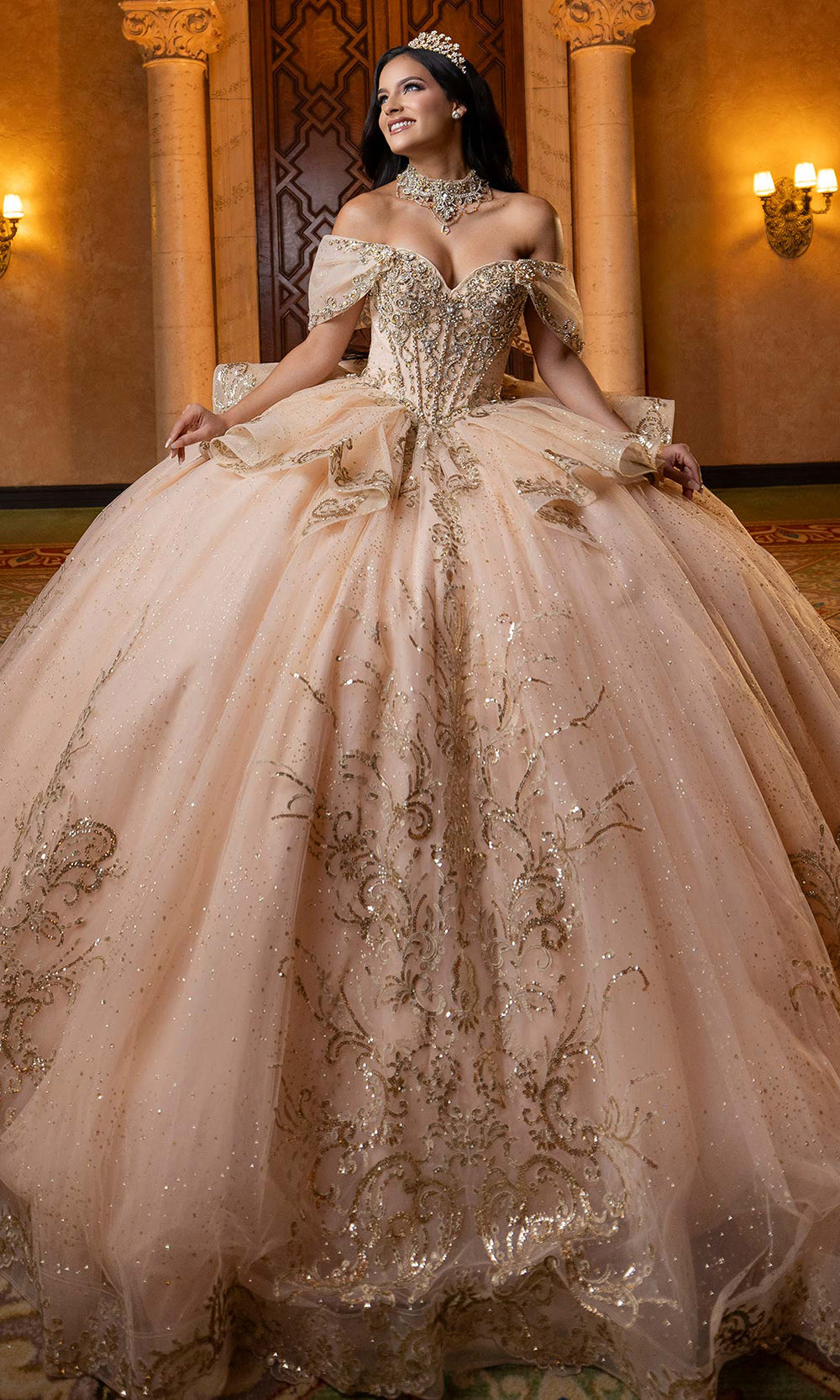 Vizcaya by Mori Lee 4080003 - Sweetheart Sequin Lace Quinceanera Gown Quinceanera Dresses in Champagne Gold