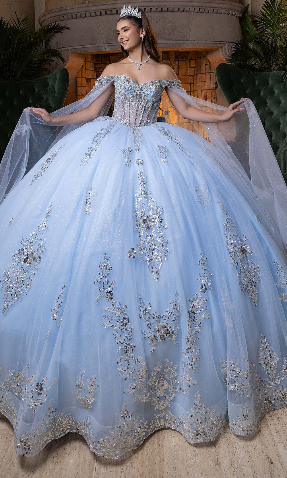 Vizcaya by Mori Lee 4080004 - Shimmering Applique Sweetheart Ballgown Quinceanera Dresses in Light Blue Silver