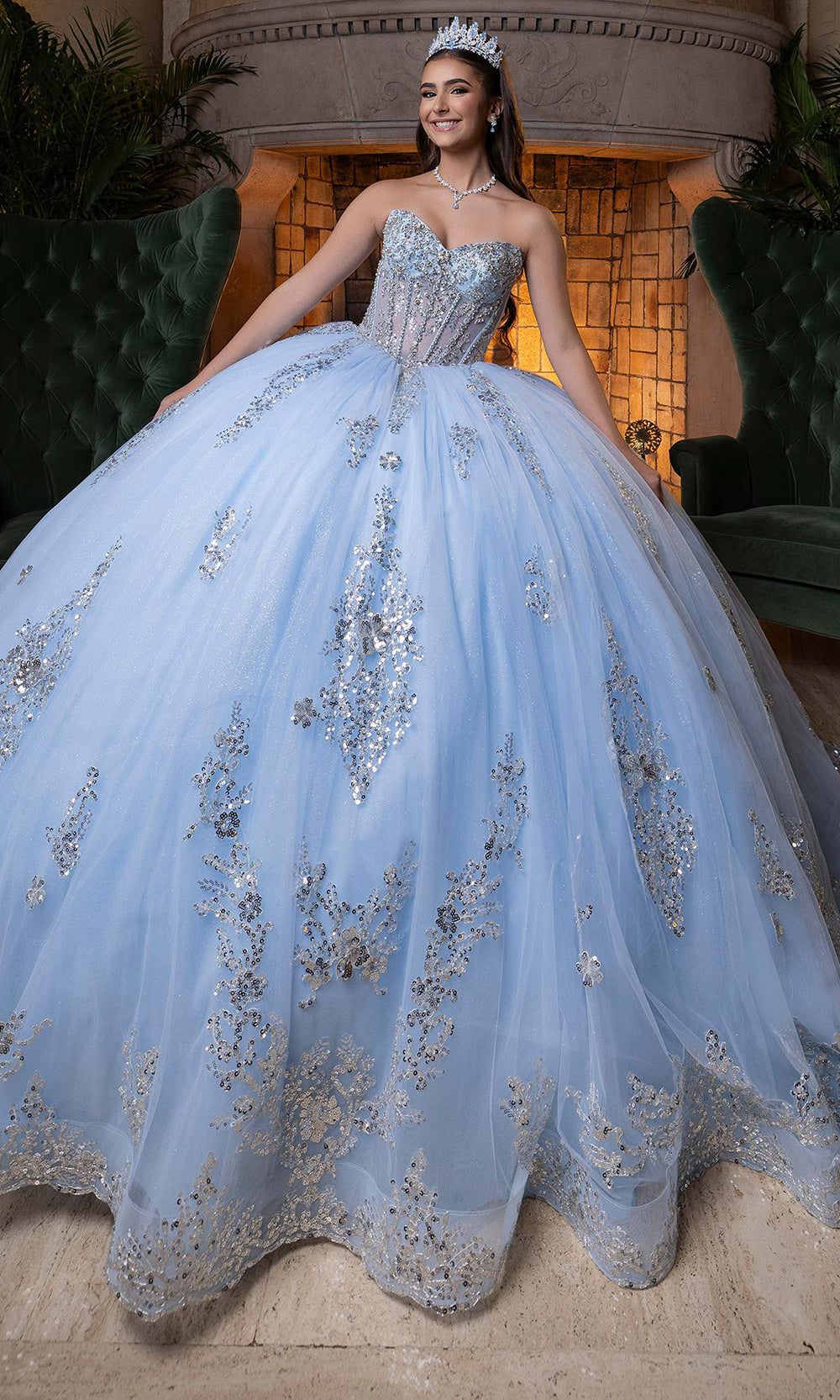 Vizcaya by Mori Lee 4080004 - Shimmering Applique Sweetheart Ballgown Quinceanera Dresses in Light Blue Silver