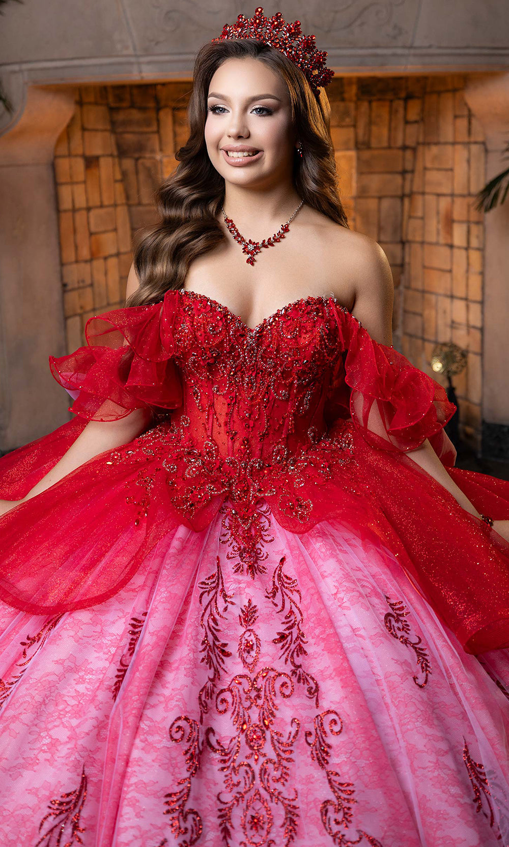 white and red quince dresses Vizcaya by Mori Lee 4080005 - Long Tulle, Lace Ballgown Dress