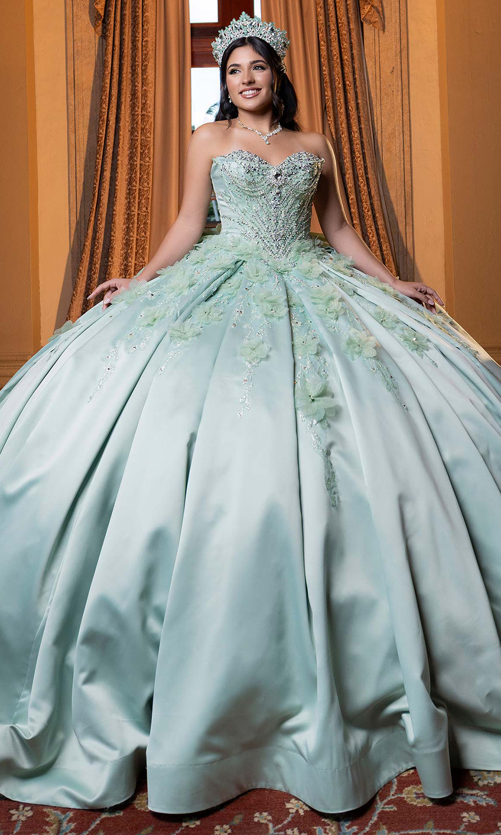 Vizcaya by Mori Lee 4080006 - Oversized Bow Floral Applique Quince Gown Quinceanera Dresses in Sage