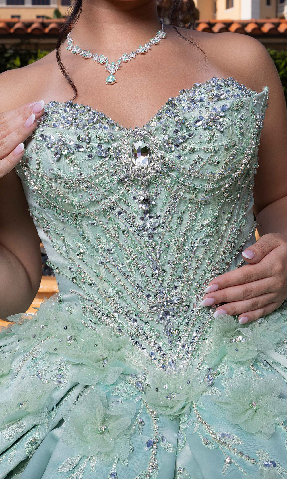 Vizcaya by Mori Lee 4080006 - Oversized Bow Floral Applique Quince Gown Quinceanera Dresses in Sage
