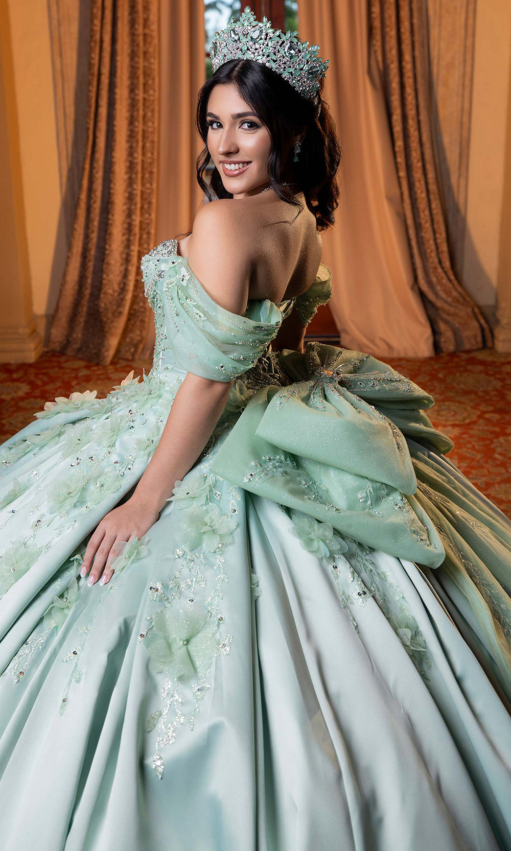 Vizcaya by Mori Lee 4080006 - Oversized Bow Floral Applique Quince Gown Quinceanera Dresses in Sage