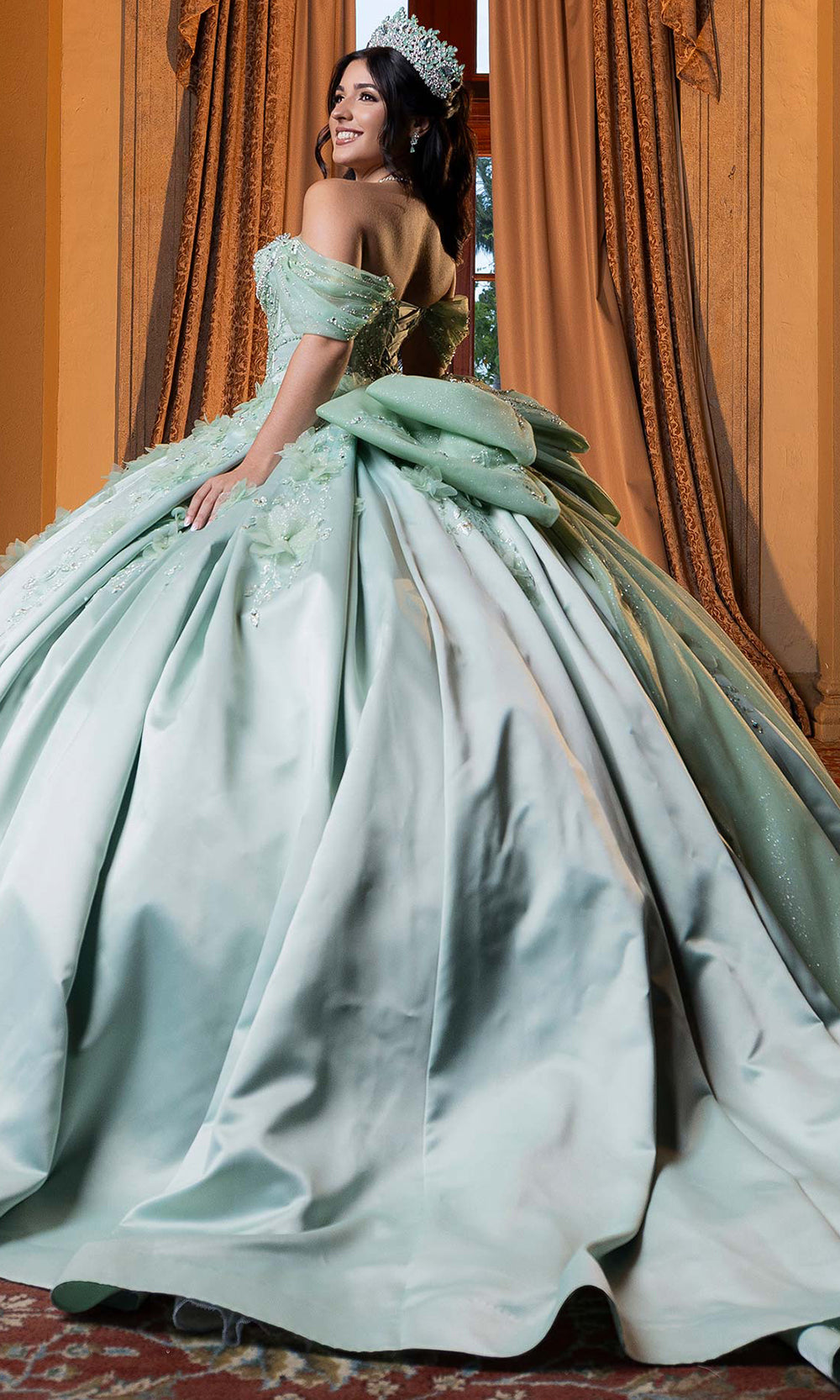 Vizcaya by Mori Lee 4080006 - Oversized Bow Floral Applique Quince Gown Quinceanera Dresses in Sage