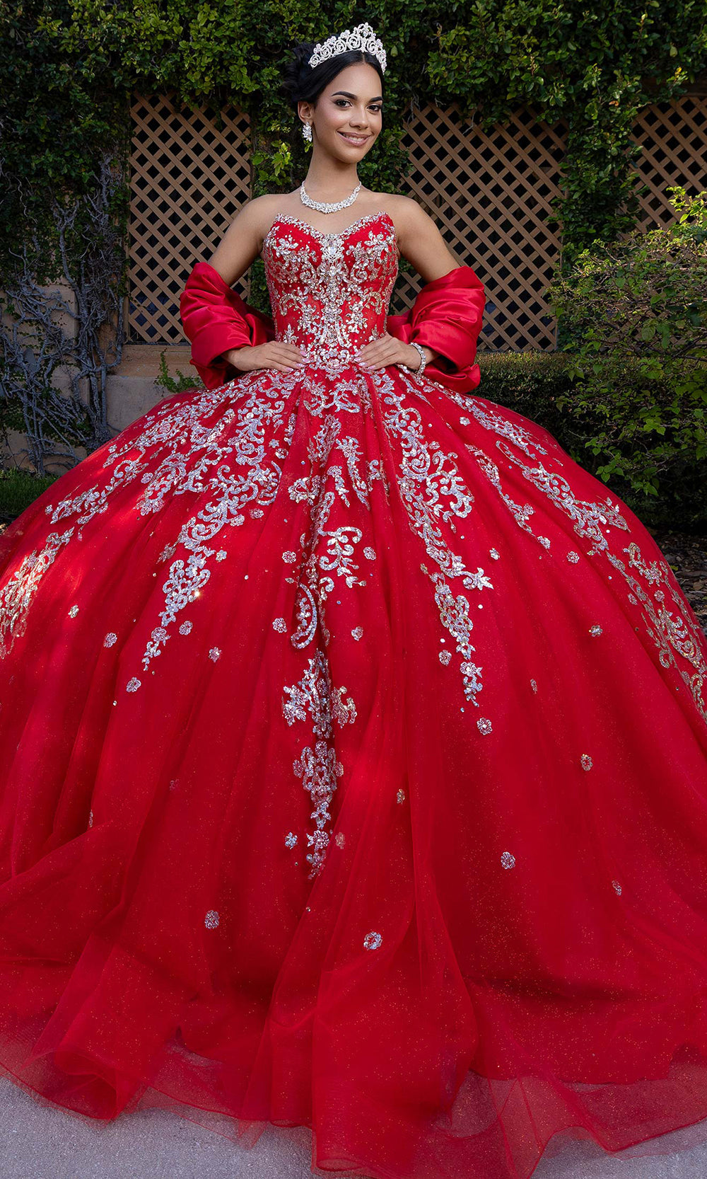 quinceanera dresses red and silver Vizcaya Quinceanera 89544