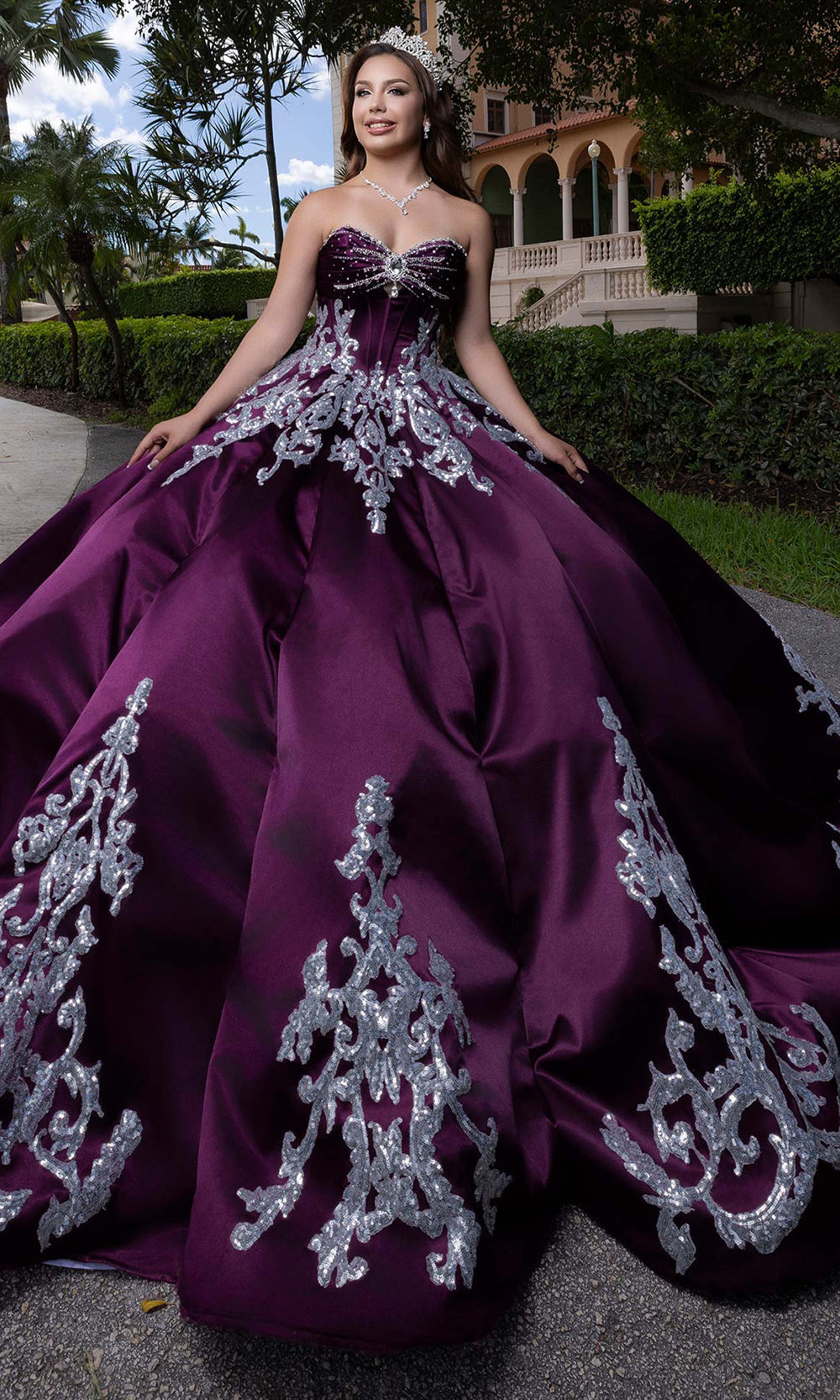 Vizcaya by Mori Lee 4080009 - Sparkle Sweetheart Quinceanera Satin Gown Quinceanera Dresses in Purple Silver