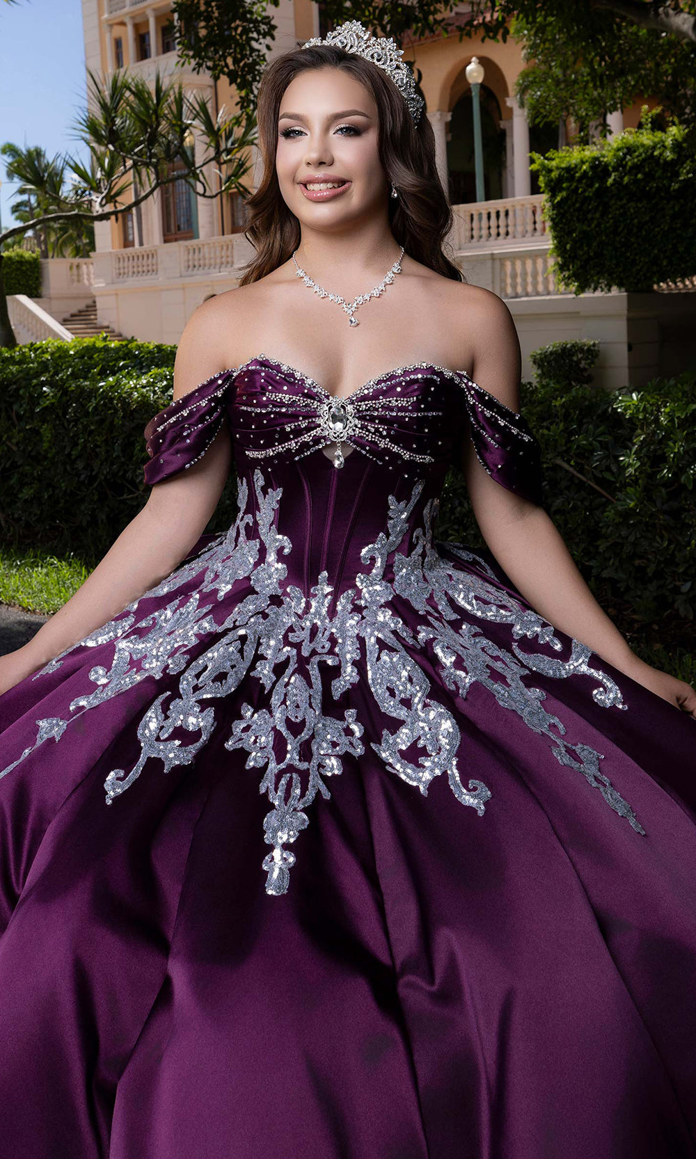 Vizcaya by Mori Lee 4080009 - Sparkle Sweetheart Quinceanera Satin Gown Quinceanera Dresses in Purple Silver