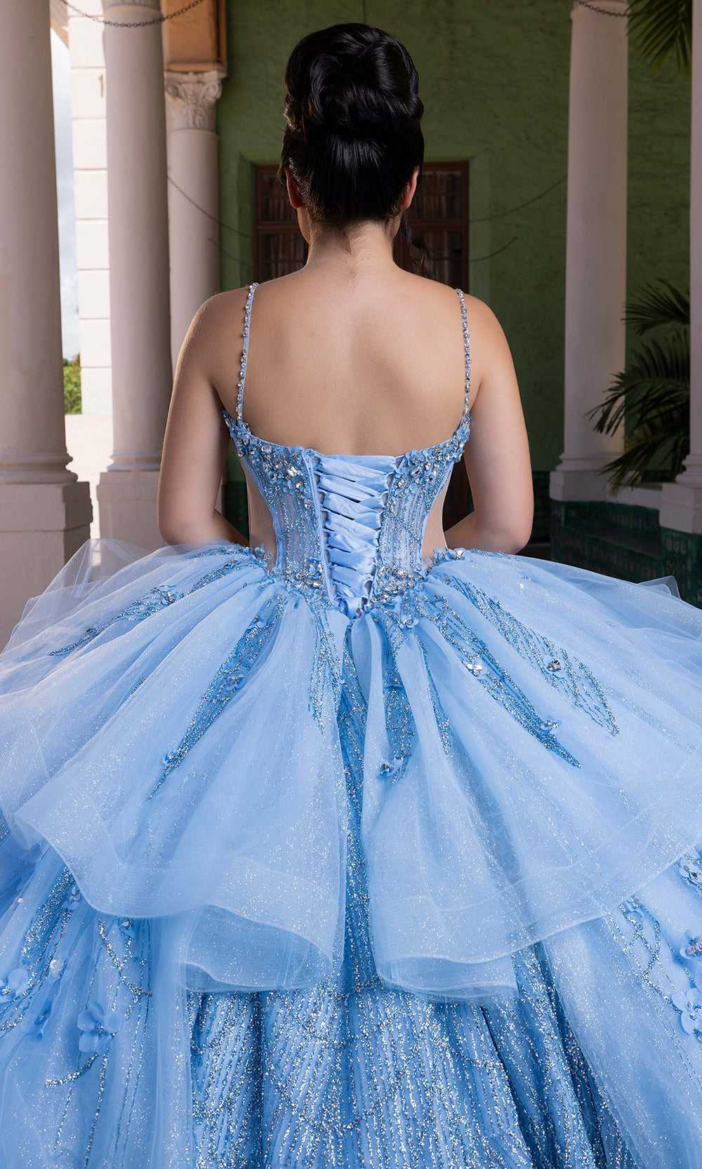 Vizcaya by Mori Lee 4080010 - Tiered Peplum Sweetheart Floral Gown Quinceanera Dresses in Bahama Blue