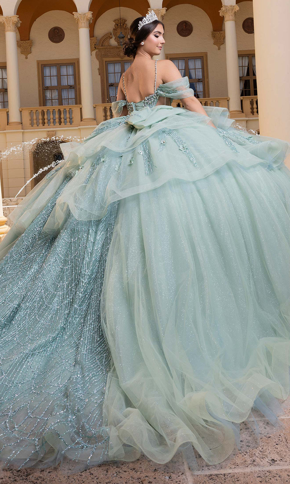 Vizcaya by Mori Lee 4080010 - Tiered Peplum Sweetheart Floral Gown Quinceanera Dresses in Mint